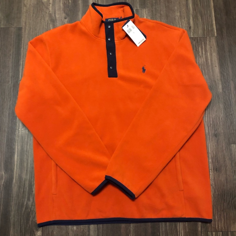 NWT!Polo Ralph Lauren Mens 1/4 Snap Long Sleeve Jacket Fleece Orange $125